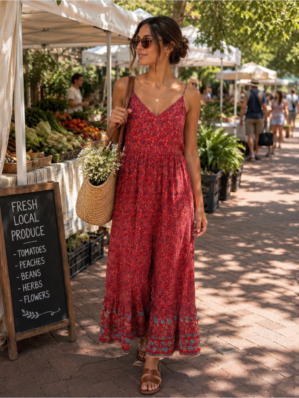 NATURAL LIFE Red Floral Slip on romper  with Blue flowers